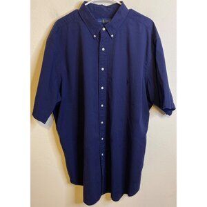 Ralph Lauren Shirt Mens Navy Blue Crinkle Button Short Sleeve 2XLT TALL Pony